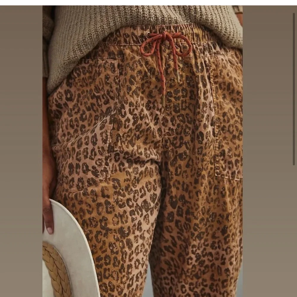 Anthropologie Brown Leopard Print Drawstring Pants